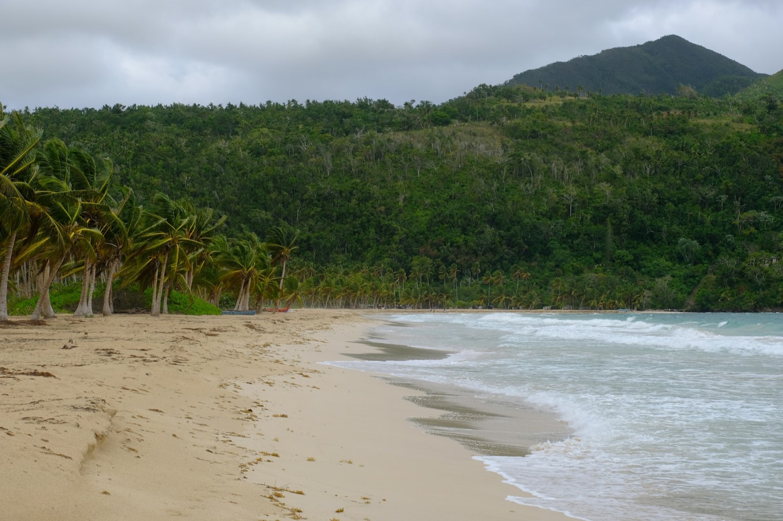 Pláž Playa Rincón s palmami a horami v pozadí