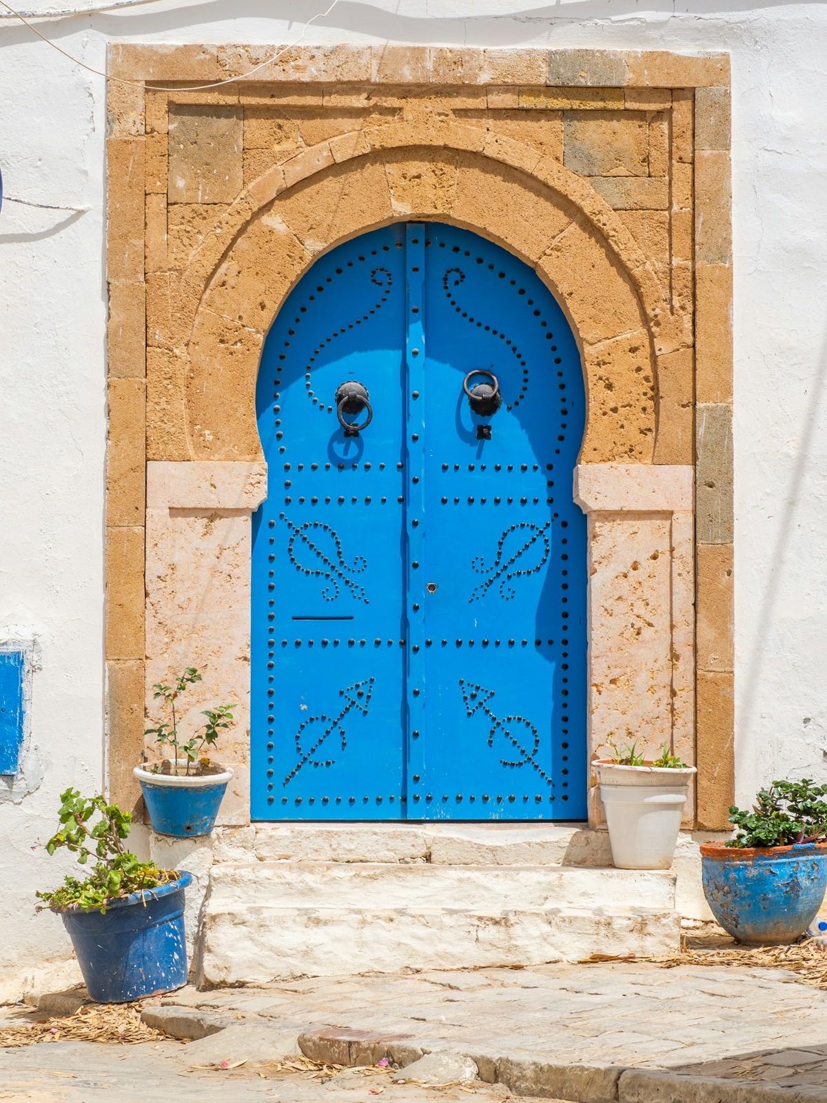 Modré dvere s ornamentmi v Sidi Bou Said
